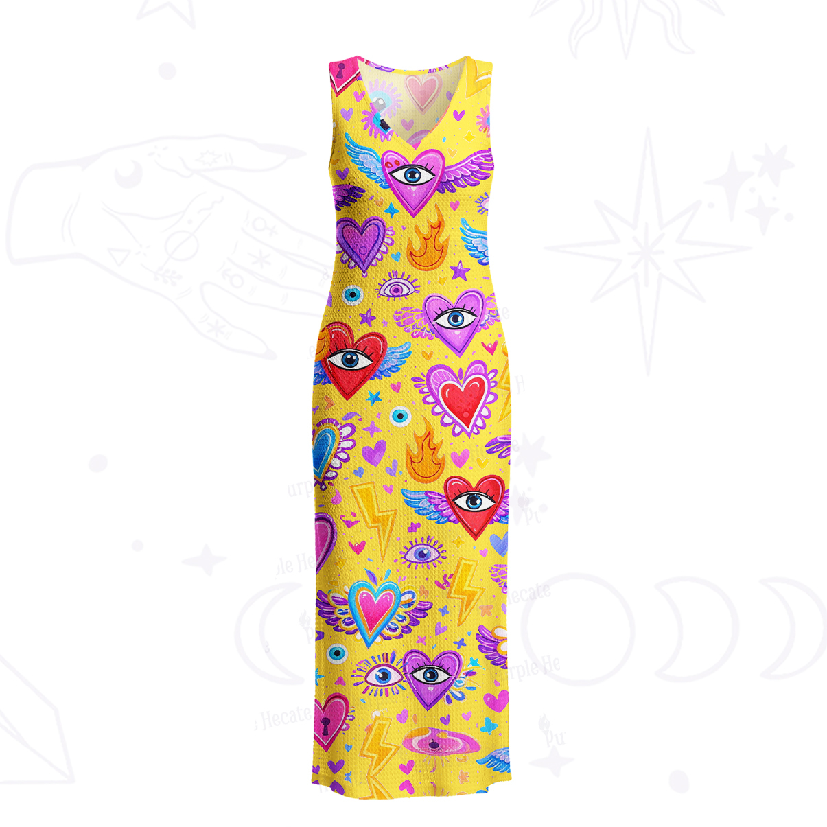Purplehecate Mystic Heart Eye Wings Crochet Knit Maxi Dress