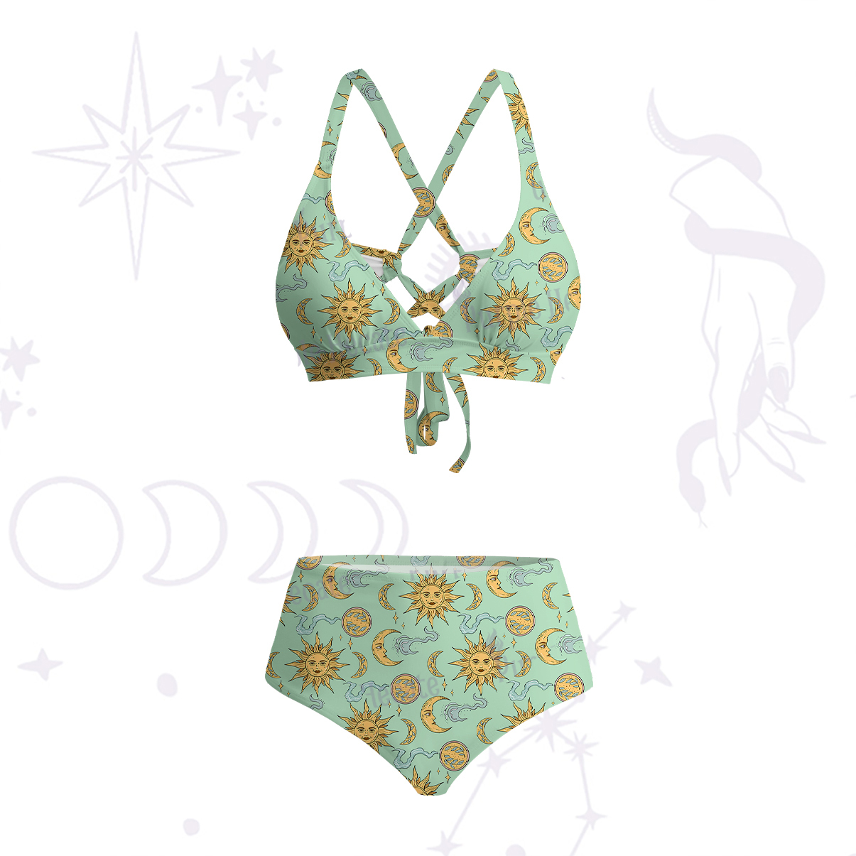 Purplehecate Magic of Sun and Moon Crisscross Tie-Back Bikini Set