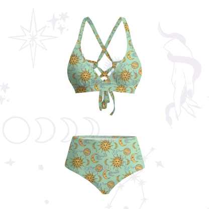 Purplehecate Magic of Sun and Moon Crisscross Tie-Back Bikini Set