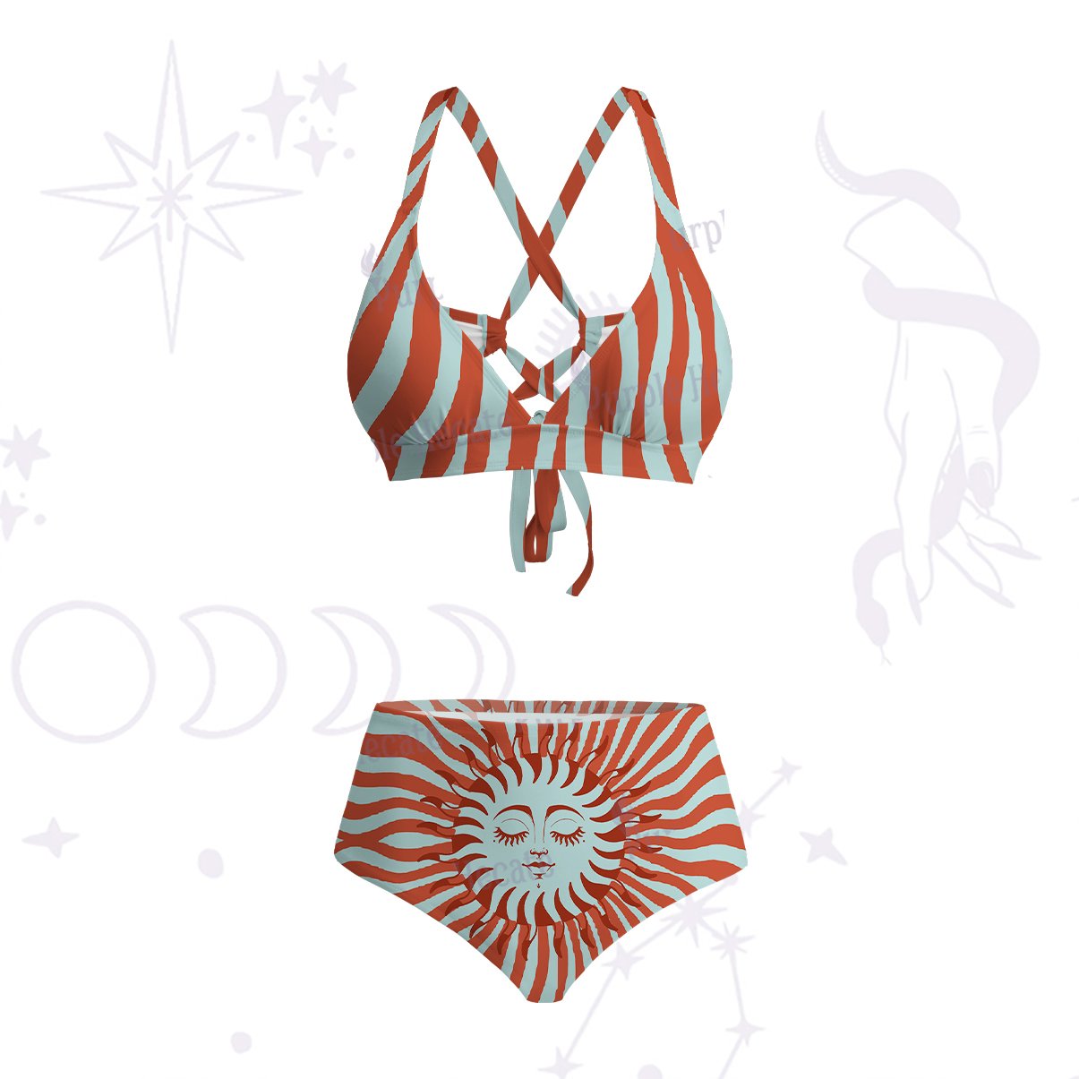 Purplehecate Radiance of the Sun Crisscross Tie-Back Bikini Set