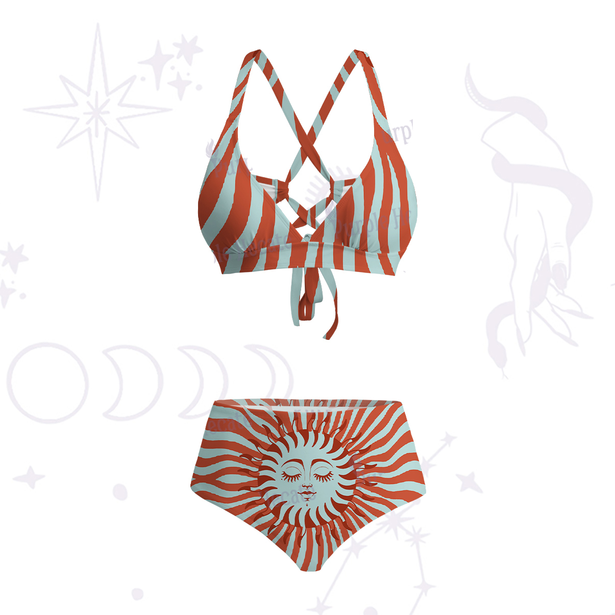 Purplehecate Radiance of the Sun Crisscross Tie-Back Bikini Set