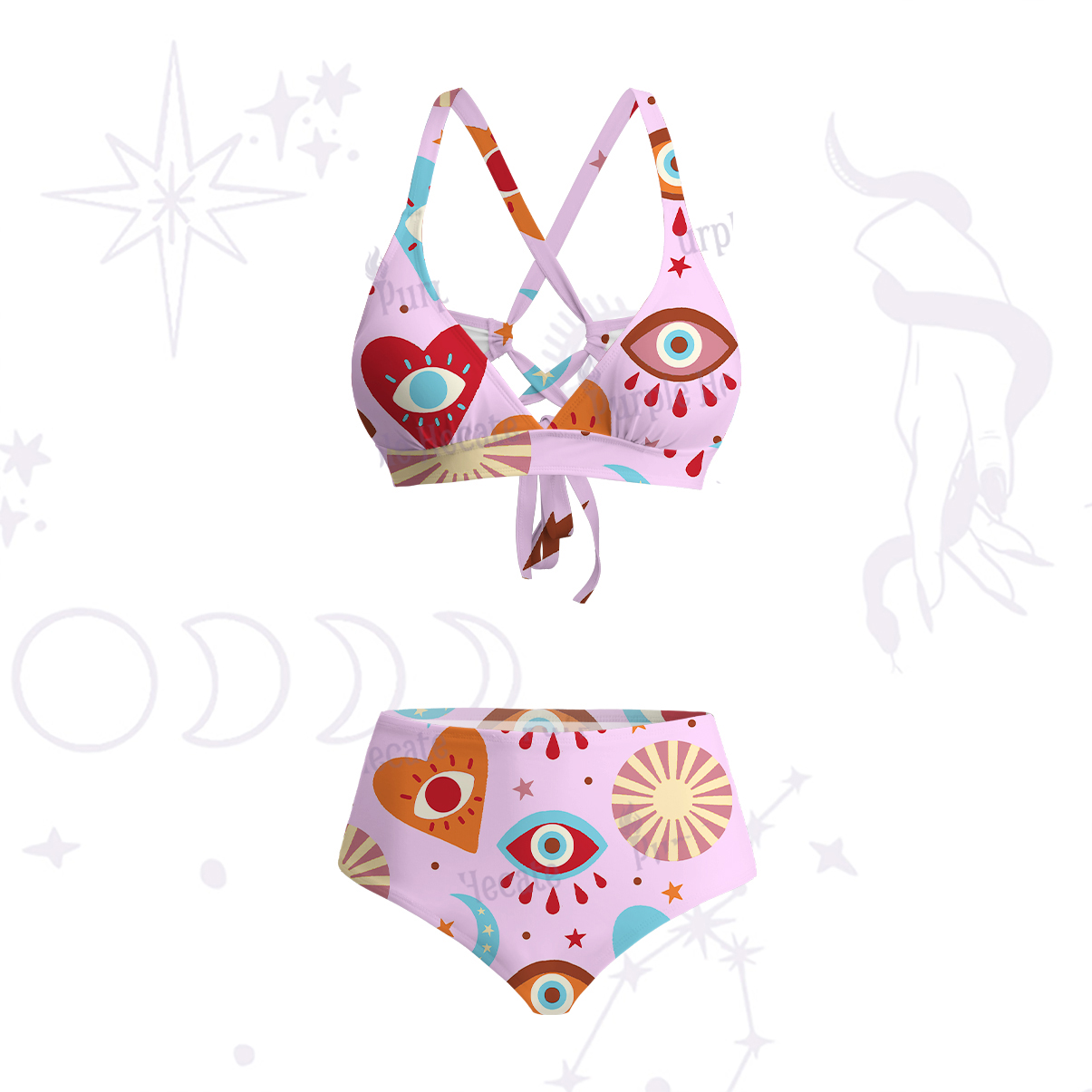 Purplehecate The Enchanted Eye of Love Crisscross Tie-Back Bikini Set