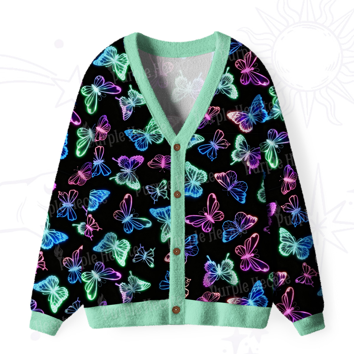 Purplehecate Neon Butterful Ugly Cardigan Sweaters
