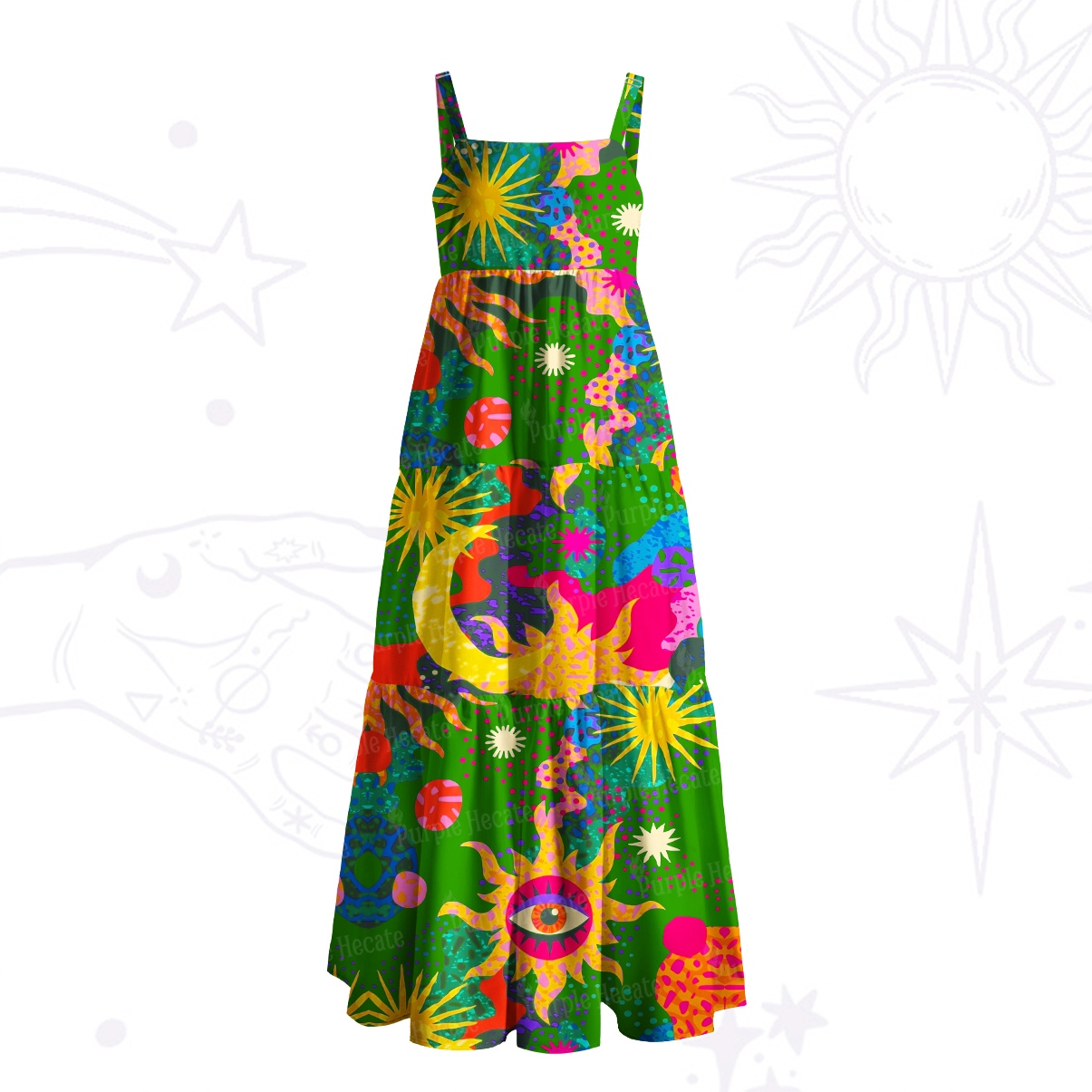Purplehecate Sun Moon Spirit Dance Wide Straps Maxi Dress