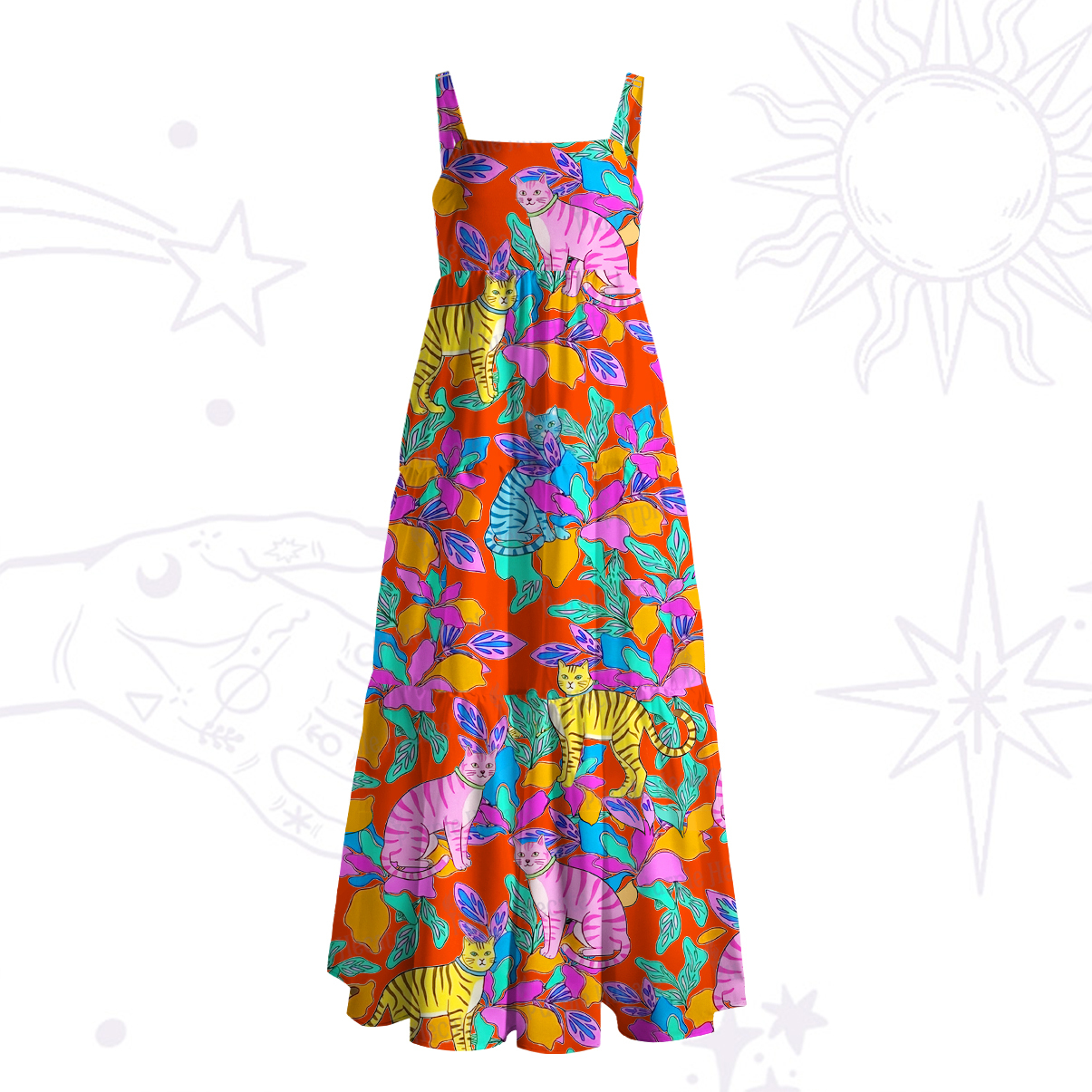 Purplehecate Mystic Wild Bloom Jungle Wide Straps Maxi Dress