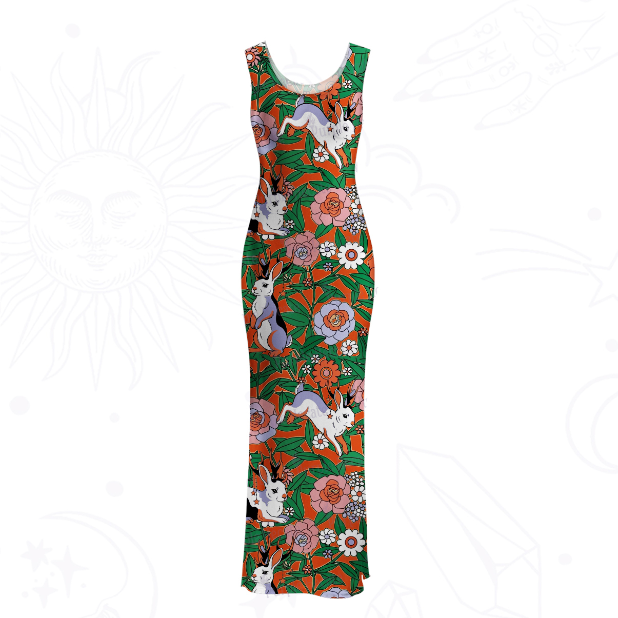 Purplehecate Mystic Blossom Bunny Garden Mesh Maxi Tank Beach Dress