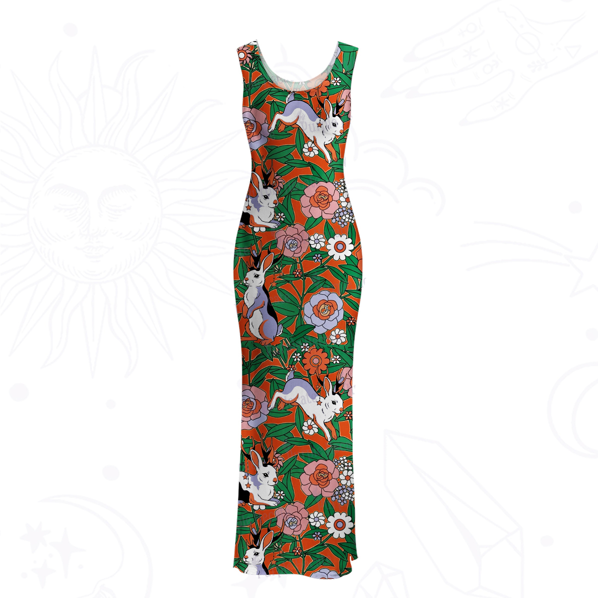 Purplehecate Mystic Blossom Bunny Garden Mesh Maxi Tank Beach Dress