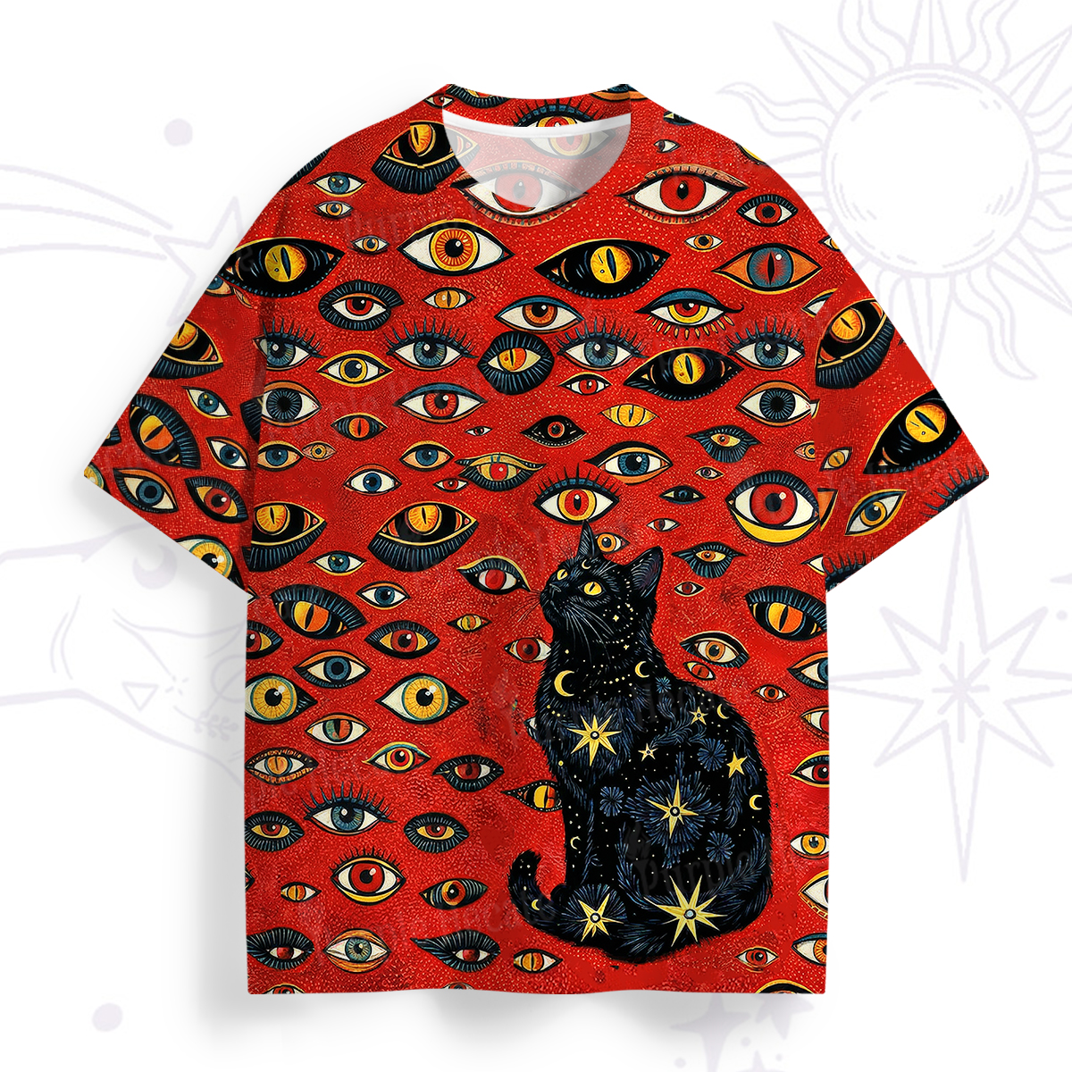 Purplehecate Cosmic Watcher Cat All Over Print T-Shirt