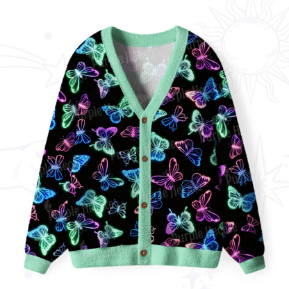 Purplehecate Neon Butterful Ugly Cardigan Sweaters