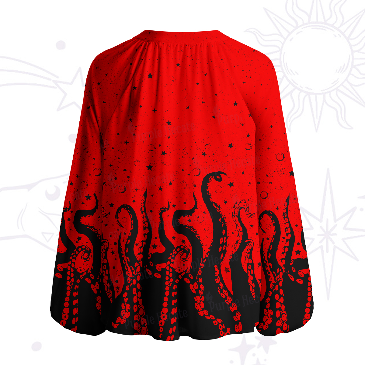 Purplehecate Tentacles of the Deep Split Neck Tie Blouse