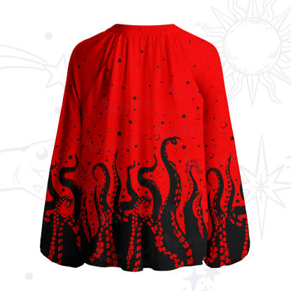 Purplehecate Tentacles of the Deep Split Neck Tie Blouse