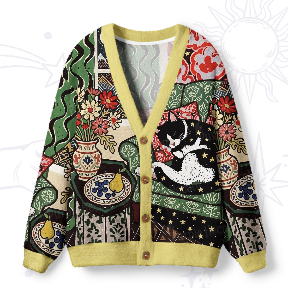 Purplehecate Nap Time Lazy Kitty Ugly Cardigan Sweaters