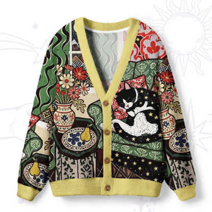 Purplehecate Nap Time Lazy Kitty Ugly Cardigan Sweaters