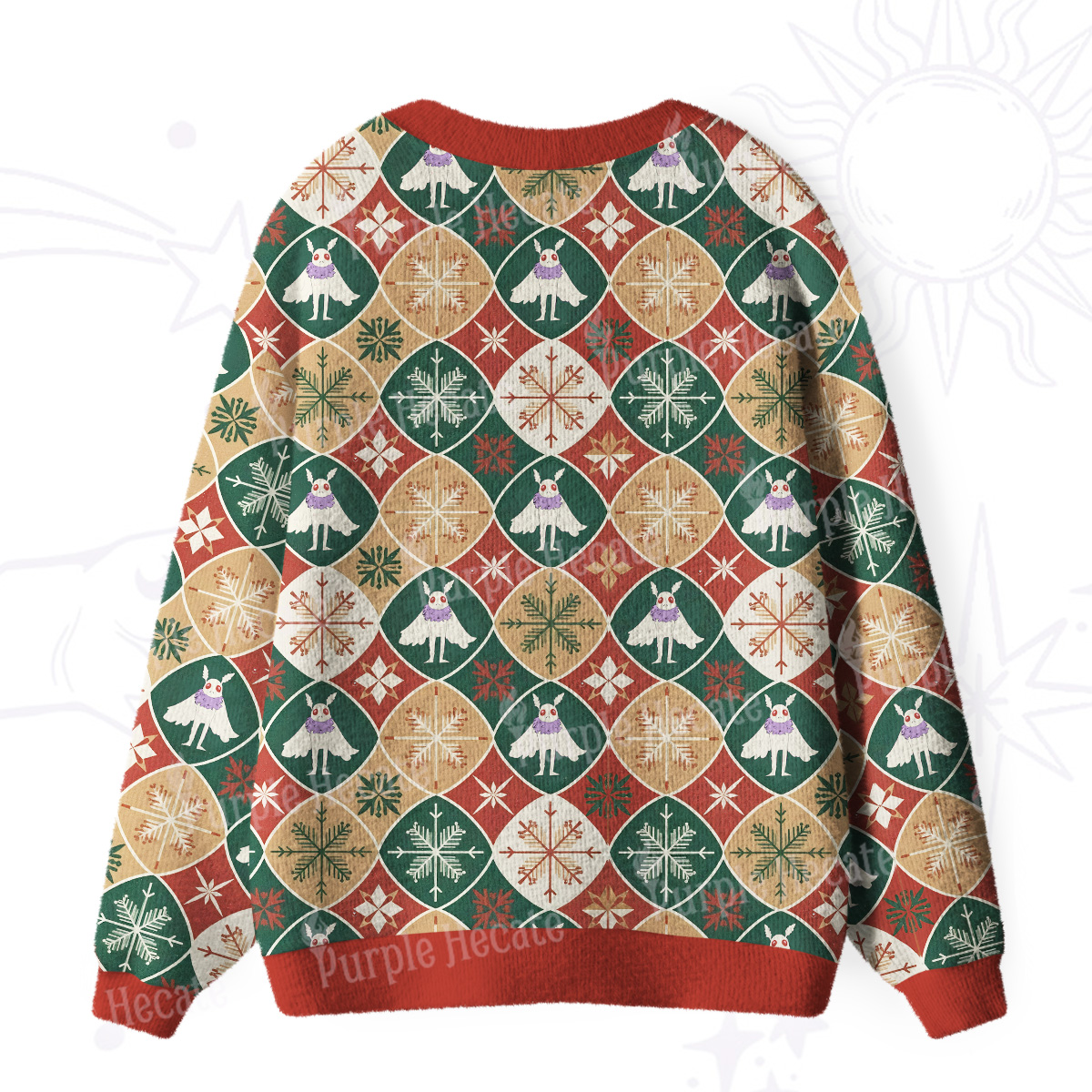 Purplehecate Retro Mothman Snowflake Ugly Cardigan Sweaters
