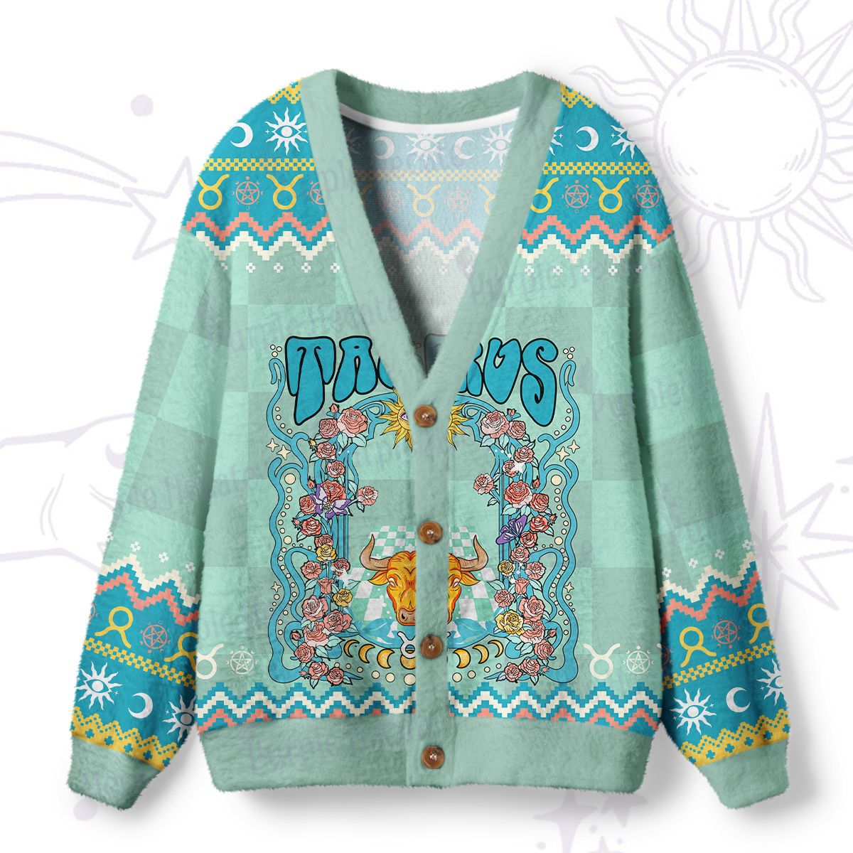 Purplehecate Taurus Spirit Zodiac Ugly Cardigan Sweaters