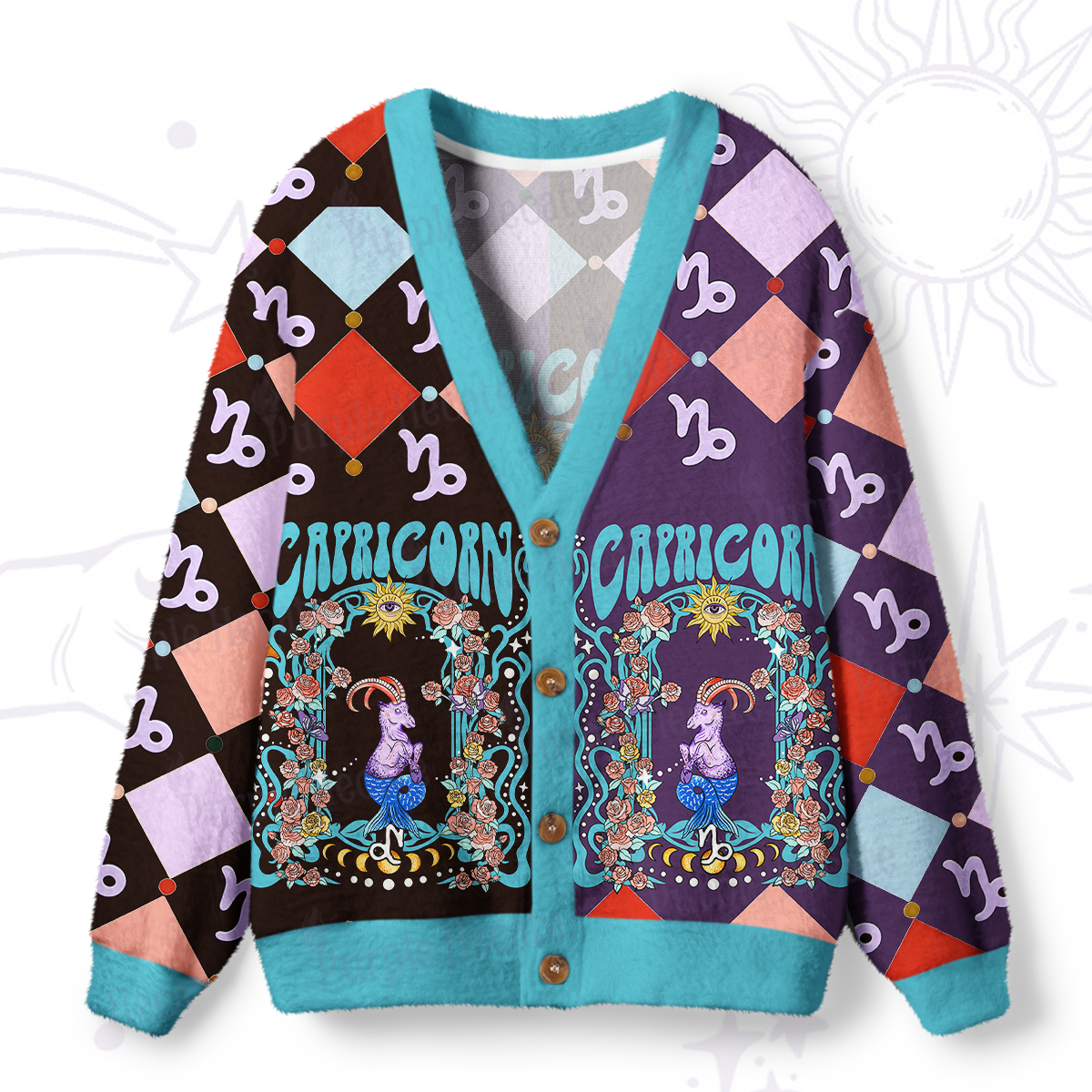 Purplehecate Capricorn Spirit Zodiac Ugly Cardigan Sweaters