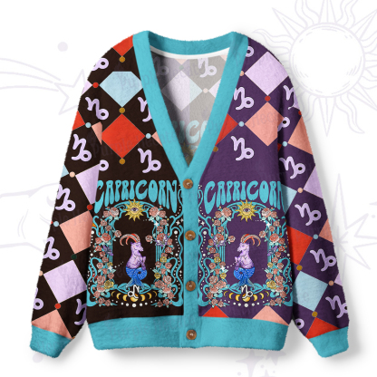 Purplehecate Capricorn Spirit Zodiac Ugly Cardigan Sweaters