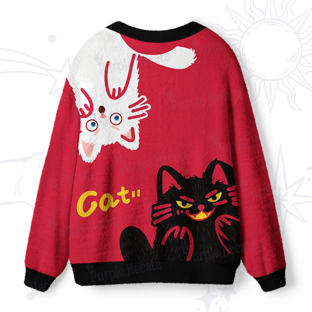 Purplehecate Mischievous Cat Lovers Ugly Cardigan Sweaters