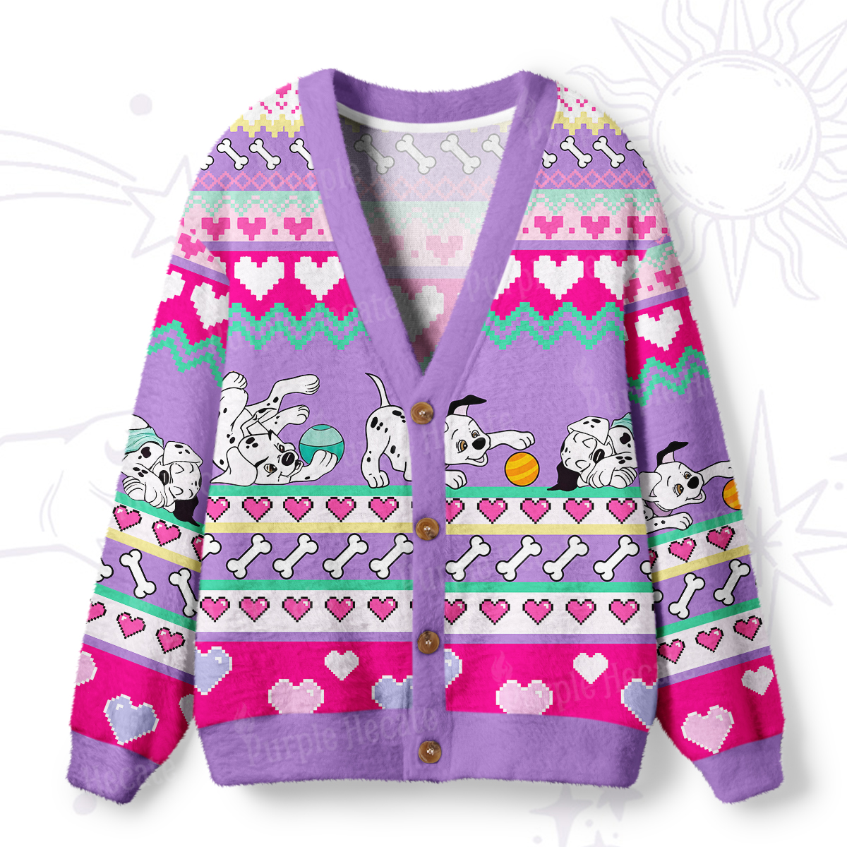 Purplehecate Dalmatian Playtime Ugly Cardigan Sweaters