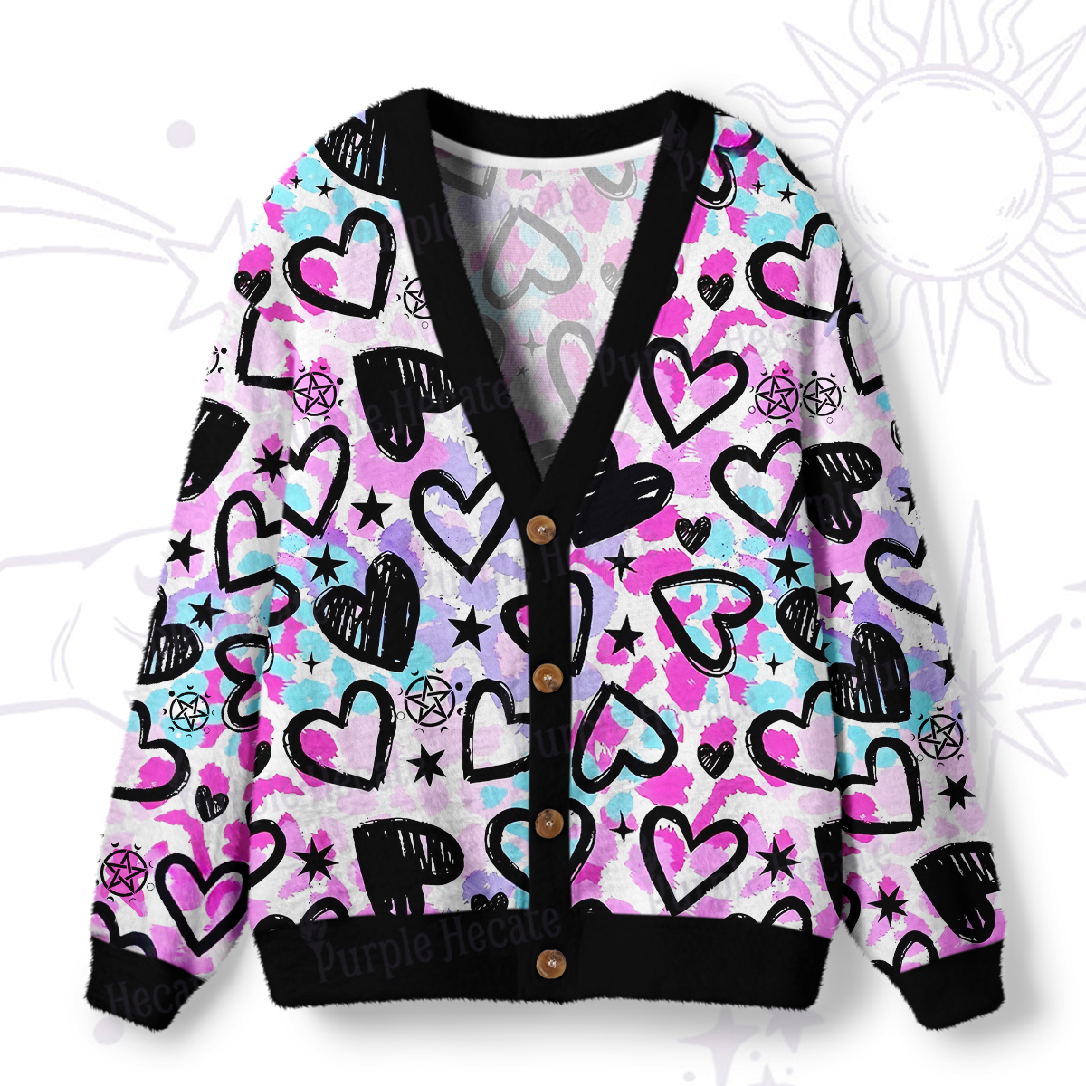 Purplehecate Heartful Magic Ugly Cardigan Sweaters
