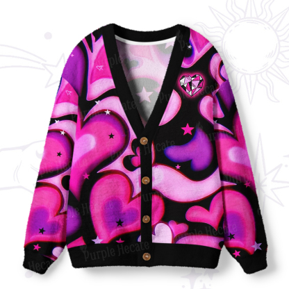 Purplehecate Cosmic Hearts and Stars Ugly Cardigan Sweaters
