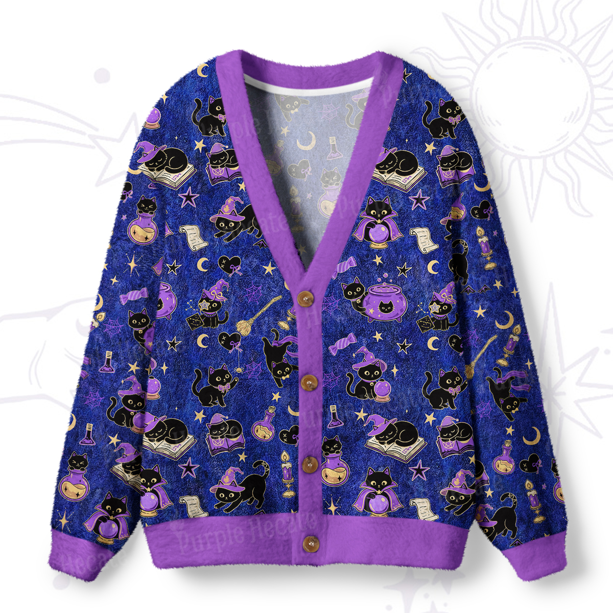 Purplehecate Black Cat Secrets Ugly Cardigan Sweaters