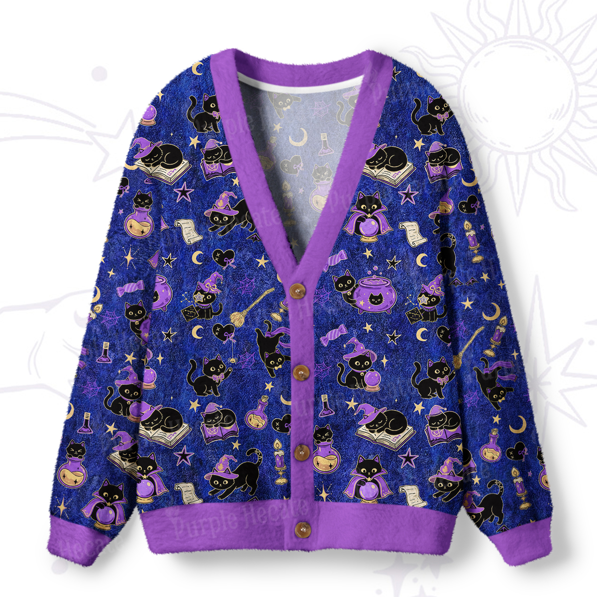 Purplehecate Black Cat Secrets Ugly Cardigan Sweaters