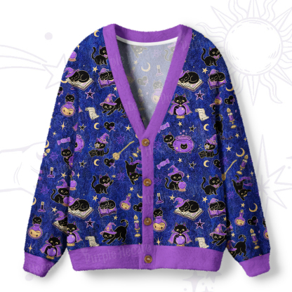 Purplehecate Black Cat Secrets Ugly Cardigan Sweaters