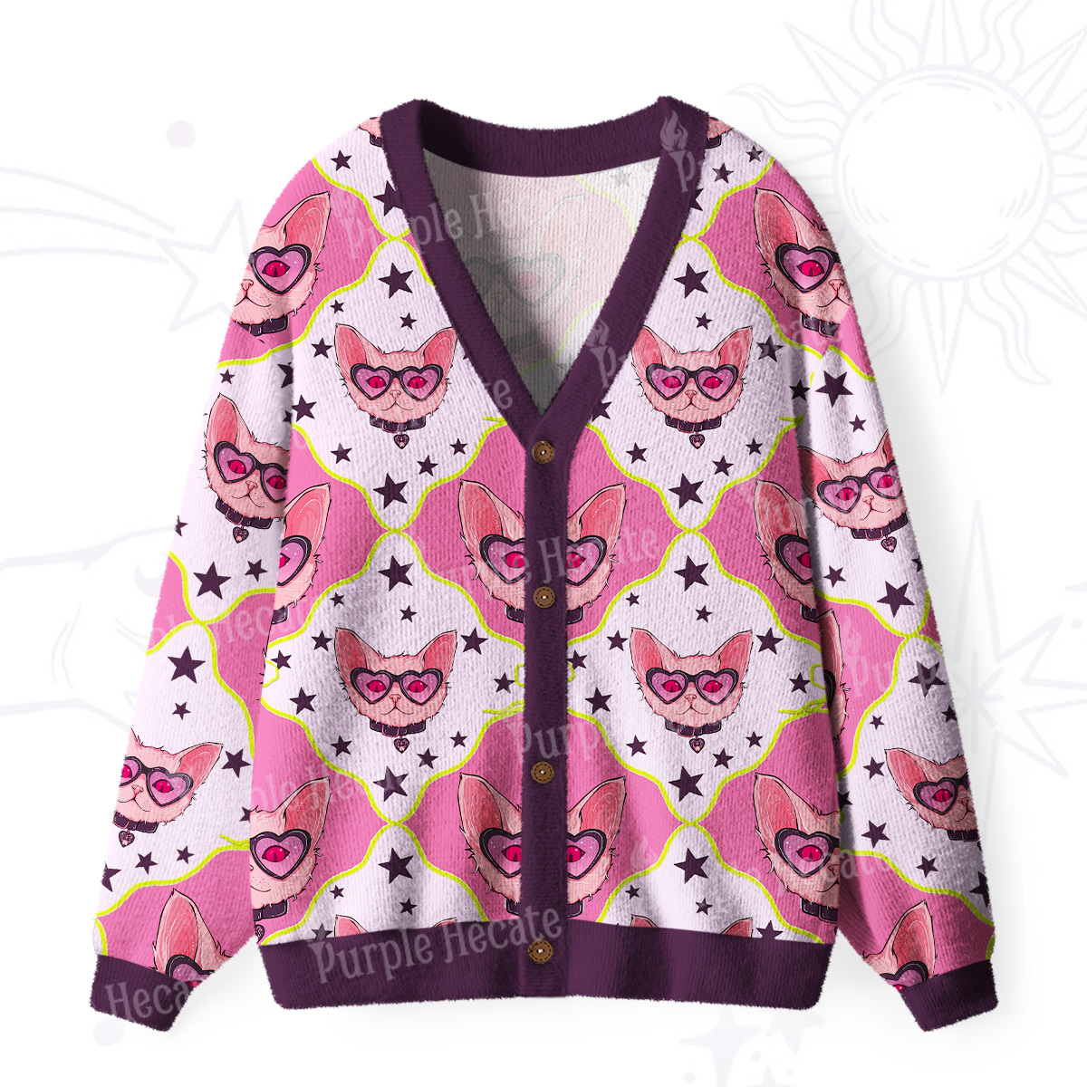 Purplehecate Slightly Wicked Cat Ugly Cardigan Sweaters