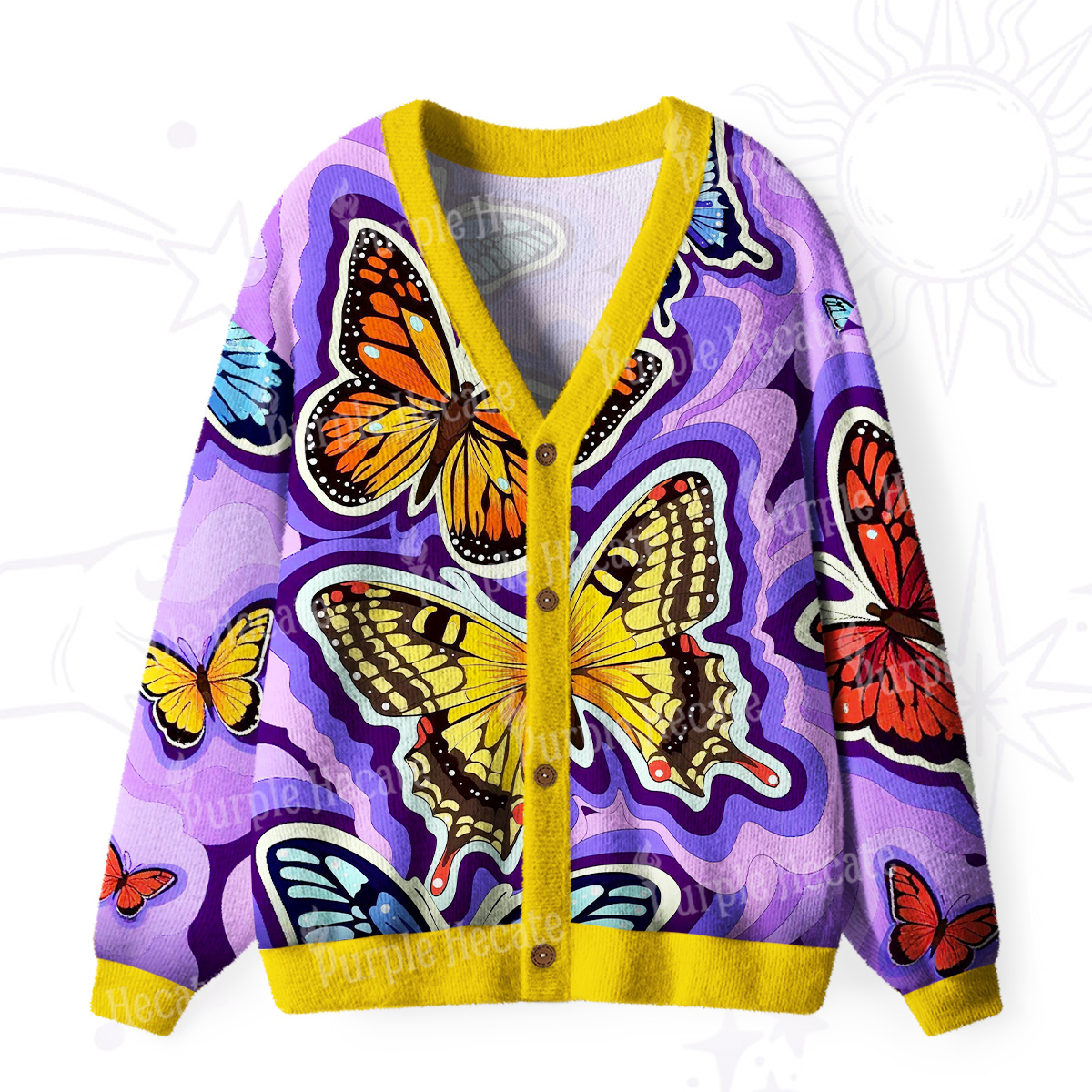 Purplehecate Psychedelic Butterfly Ugly Cardigan Sweaters
