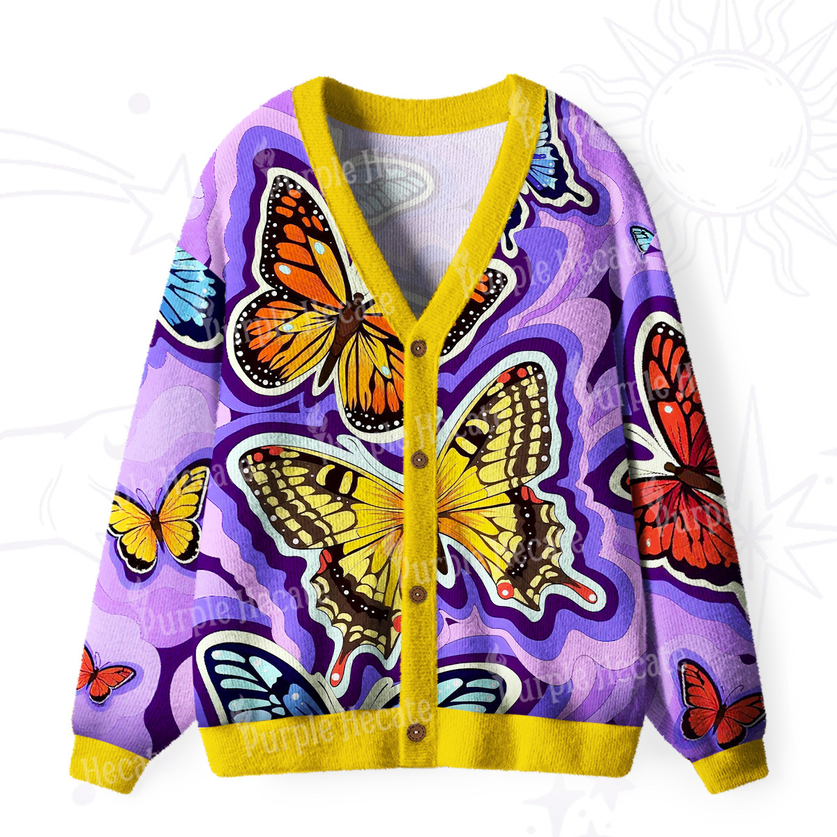 Purplehecate Psychedelic Butterfly Ugly Cardigan Sweaters