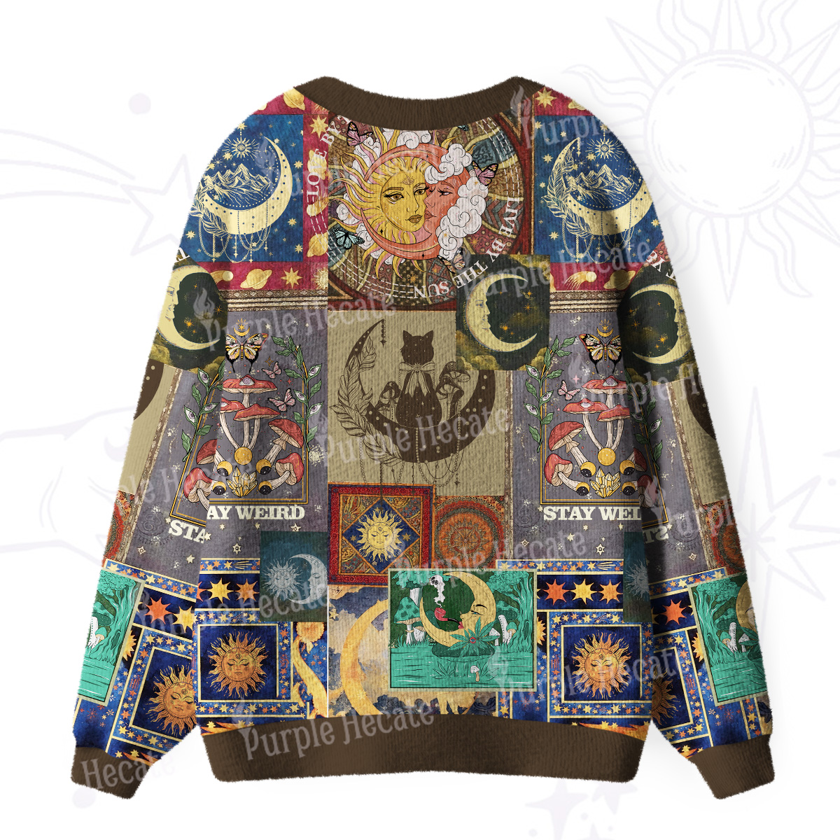 Purplehecate Starry Moon Patchwork for Cosmic Lovers Ugly Cardigan Sweaters