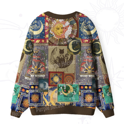 Purplehecate Starry Moon Patchwork for Cosmic Lovers Ugly Cardigan Sweaters