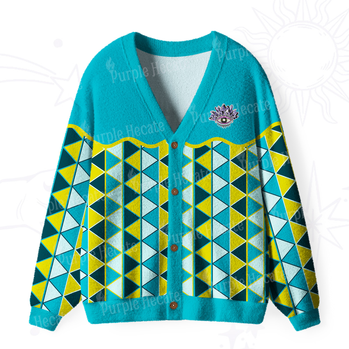 Purplehecate Enchanted Prism Eye Ugly Cardigan Sweaters