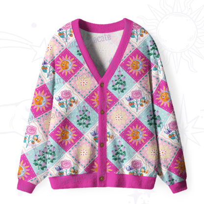 Purplehecate Celestial Sun & Moon Patchwork Ugly Cardigan Sweaters