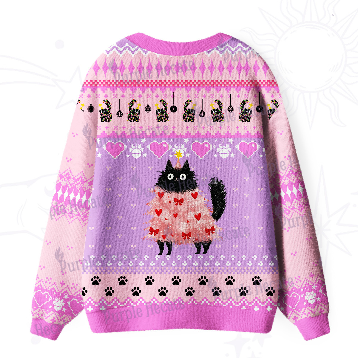 PurplehecateFunny Black Cat in Tree Ugly Cardigan Sweaters