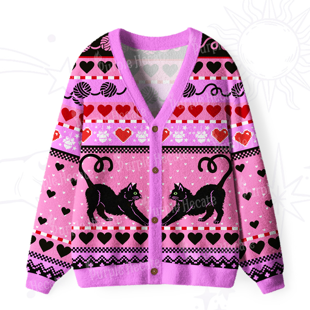 Purplehecate Sweet Black Cat Ugly Cardigan Sweaters