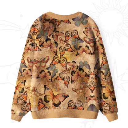 Purplehecate Monarch Butterfly Print Ugly Cardigan Sweaters