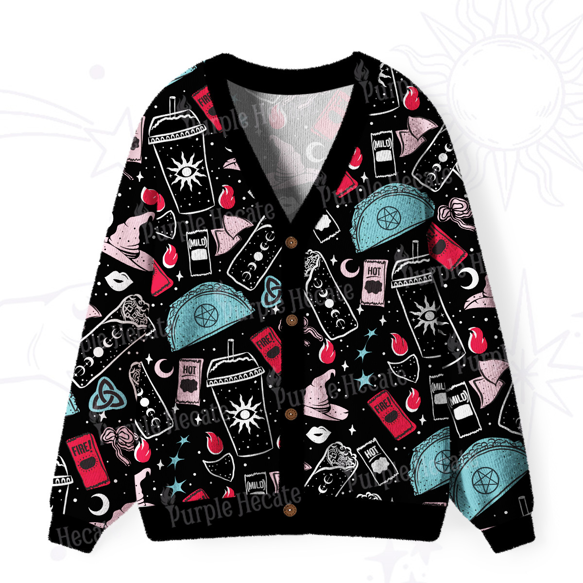 Purplehecate Dark Magic and Mystical Charm Ugly Cardigan Sweaters