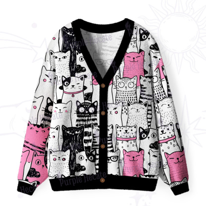 Purplehecate Cute Cat All Over Print Ugly Cardigan Sweaters