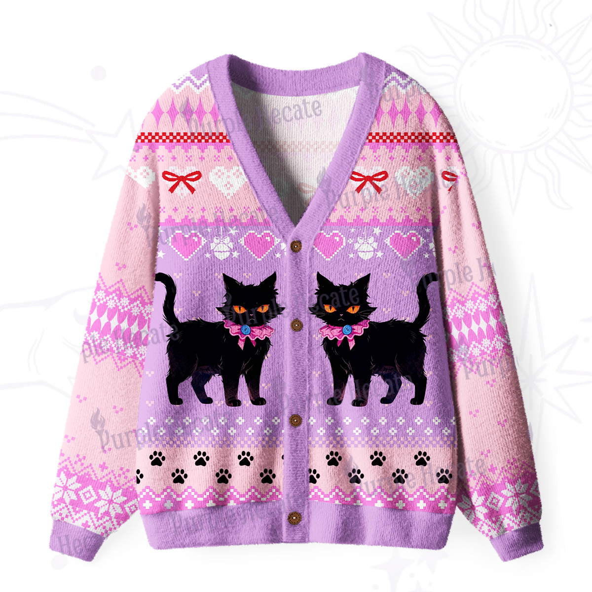 Purplehecate UWitchy Black Cat Heart Ugly Cardigan Sweaters