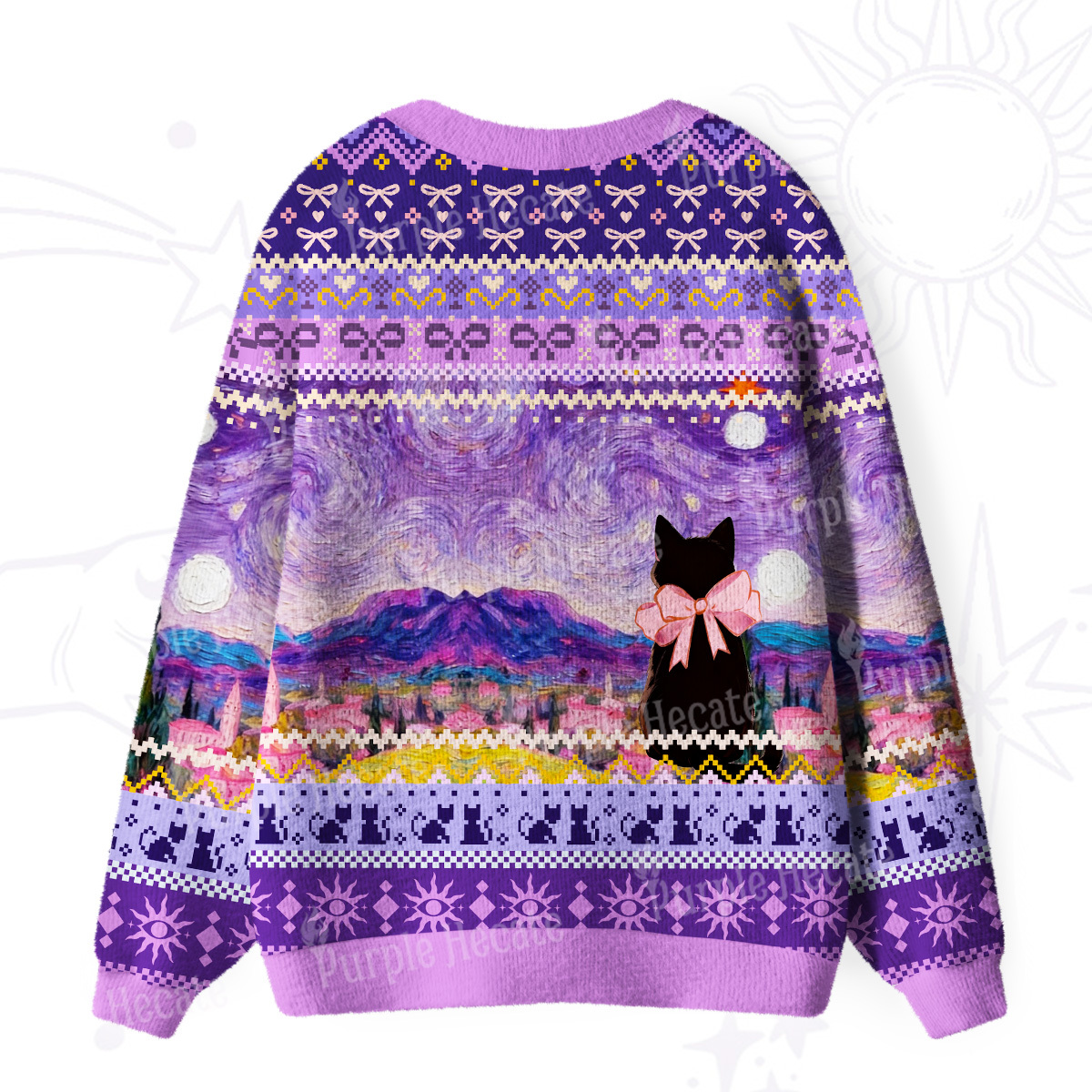 Purplehecate Starlit Witchy Night Cat Ugly Cardigan Sweaters
