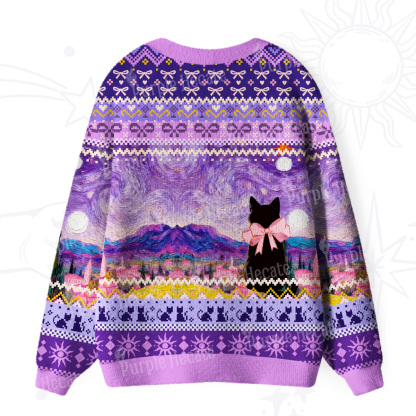 Purplehecate Starlit Witchy Night Cat Ugly Cardigan Sweaters