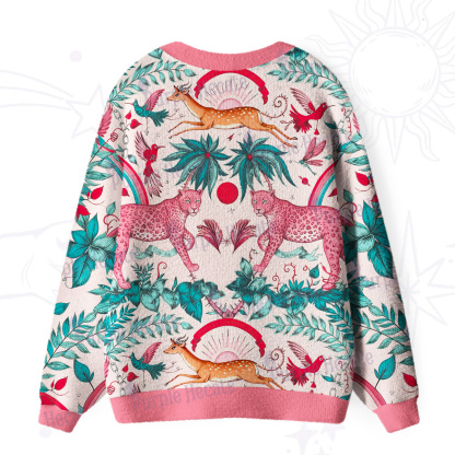 Purplehecate Enchanted Forest Pink Leopard Ugly Cardigan Sweaters