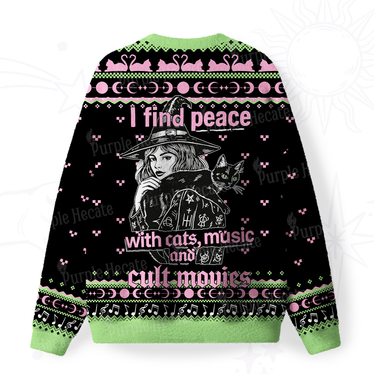 Purplehecate I Find Peace With Cats Music Cult Movies Fuzzy Ugly Sweatshirt