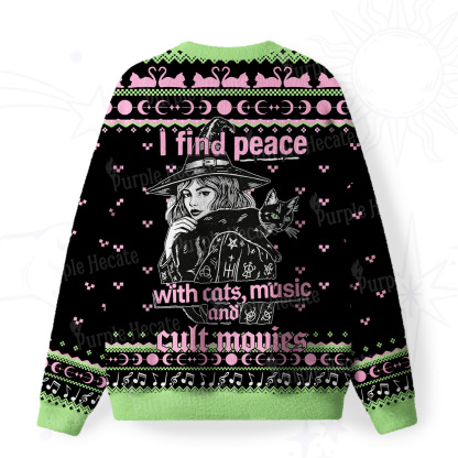 Purplehecate I Find Peace With Cats Music Cult Movies Fuzzy Ugly Sweatshirt
