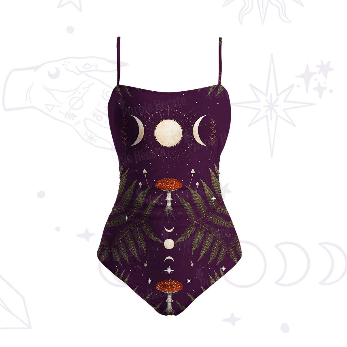 Purplehecate Moonlit Mushroom Gown Slim-Strap Swimsuit