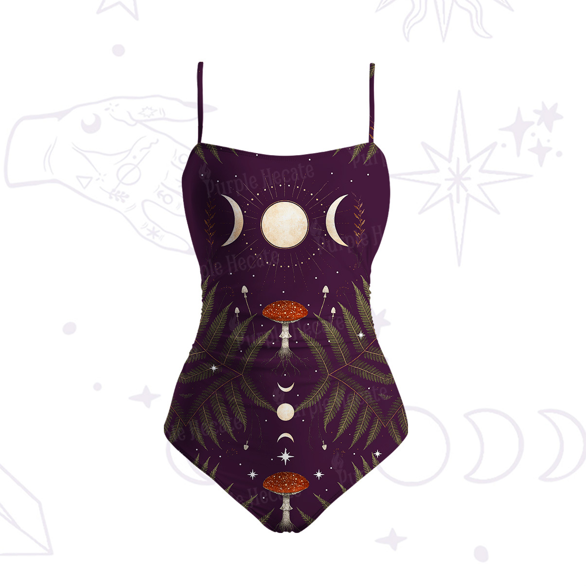 Purplehecate Moonlit Mushroom Gown Slim-Strap Swimsuit
