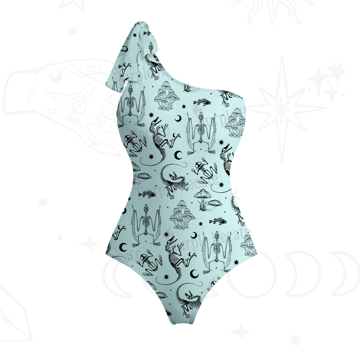 Purplehecate Prehistoric Fantasy One-Shoulder One-Piece Swimsuit