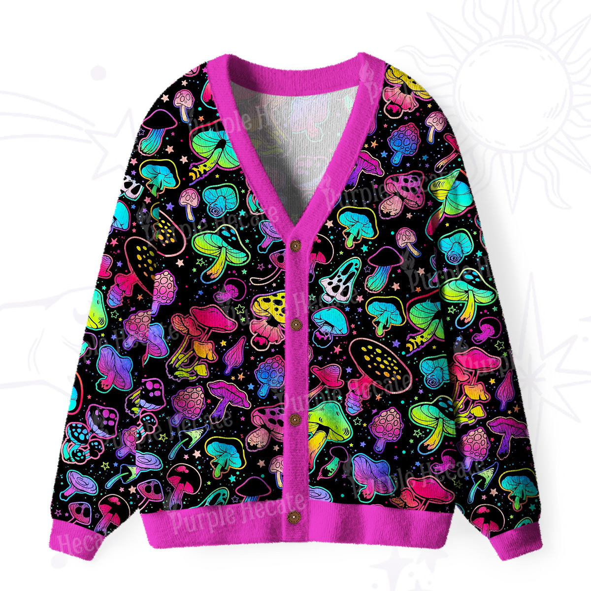 Purplehecate Psychedelic Mushroom Rave Ugly Cardigan Sweaters